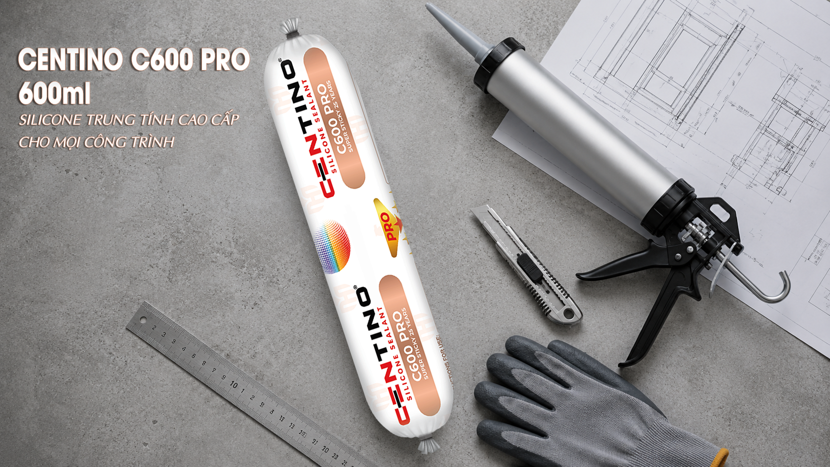 Centino C600 Pro 600ml - Silicone trung tính cao cấp cho mọi công trình