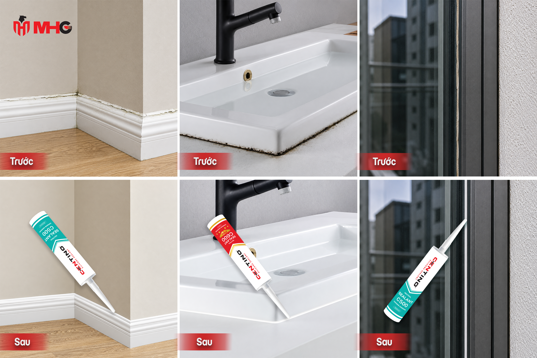 Keo silicone axit có khả năng bám dính mạnh mẽ trên kính