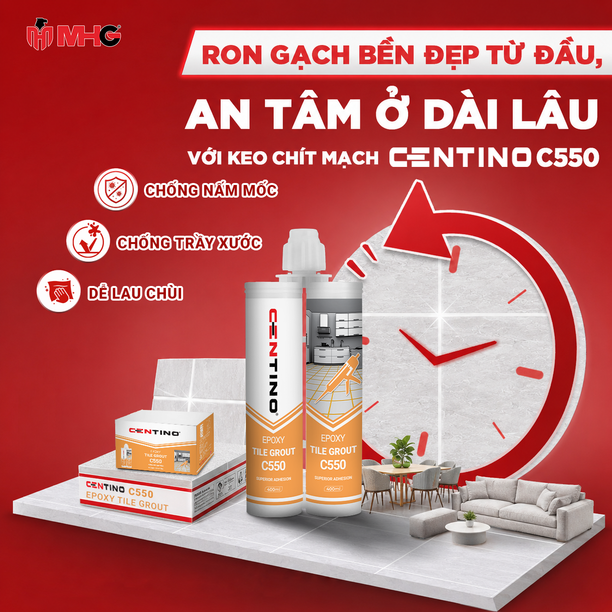Tính năng vượt trội của keo chít mạch Epoxy Centino C550
